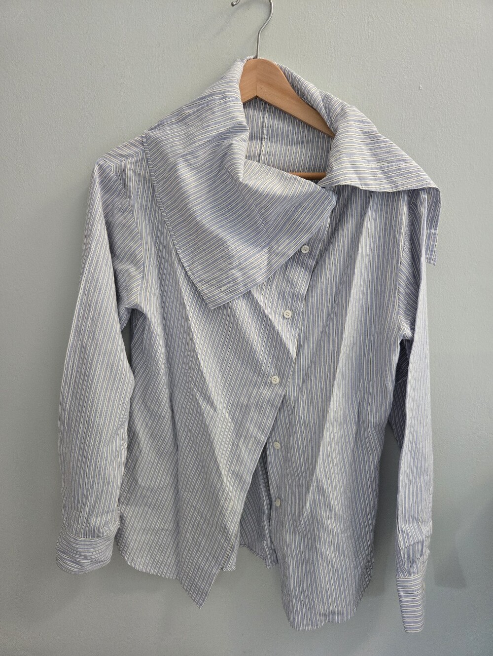 Acne blue and white striped asymmetric button-down shirt - Picture 7 of 9